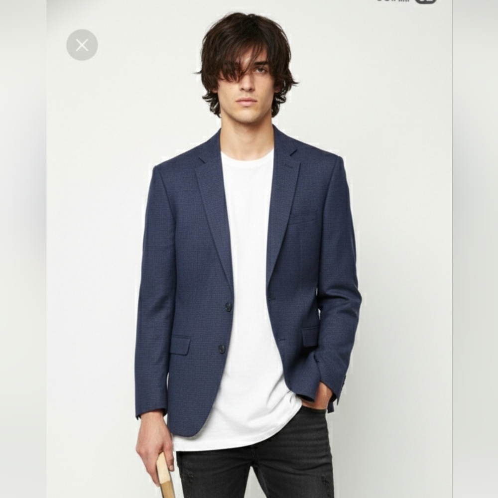 Chaps Navy Blue Blazer Houndstooth Preppy Academia Office Casual 42R